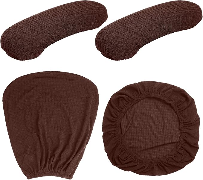 Tallew 4 Pcs Office Chair Covers Stretchable Armrest Seat,XL,Dark Brown | Universal Fit Office Desk Chairs, Protective Seat Backrest Slipcovers, Stretchable Prevent Wear, Easy Install for Rotating
