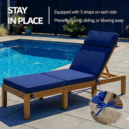80 x 26 Inch Outdoor Chaise Lounge Cushions Set of 4 - Removable Cover, 4-Section Design, Water-Repellent & Fade-Resistant, 6 Tie Straps, Replacement for Patio & Pool Chairs - Navy