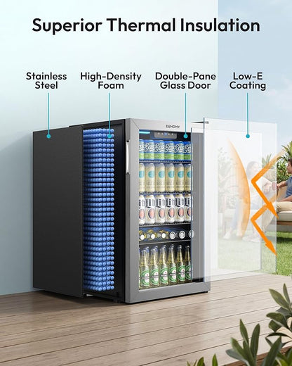 EUHOMY Beverage Refrigerator and Cooler, 128 Can Mini fridge with Glass Door, Small Refrigerator with Adjustable Shelves for Soda Beer or Wine, Perfect for Home/Bar/Office, Silver