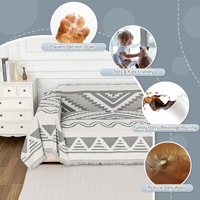 MYSKY HOME Couch Cover for Sectional Sofa Set for Dog Cat Pets Couch Cover 3 Cushion Couch Sofa Chenille Boho Geometric Furniture Sofa Cover Washable Couch Protector Multi-Use Throw Blanket, 71" X134"