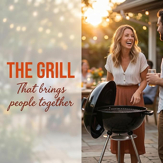 18 Inch Kettle Grill, Portable Charcoal Grill with Enamel Lid & Ash Catcher for Outdoor Camping and Small Patio Backyard