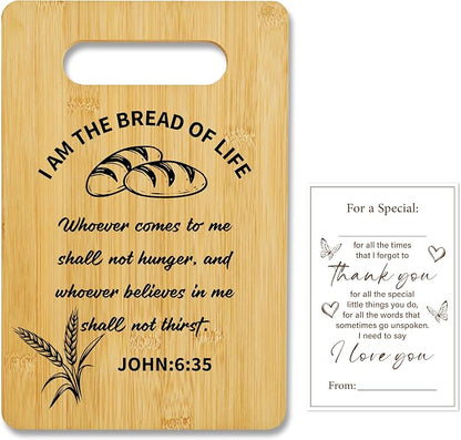 Christian Bamboo Cutting Board-I am the Bread of Life, Charcuterie Board for Kitchen decor, Christian Religious Gifts for Couple Neighbor Family Friends -14