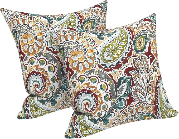 LVTXIII Outdoor Pillow Covers 20x20 Inch, 2 Pack Large Square Throw Pillow Cases, Fade-Resistant Cushion Covers for Patio Furniture Sofa, Garden Porch, Vibrant Paisley