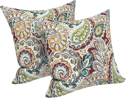 LVTXIII Outdoor Pillow Covers 20x20 Inch, 2 Pack Large Square Throw Pillow Cases, Fade-Resistant Cushion Covers for Patio Furniture Sofa, Garden Porch, Vibrant Paisley