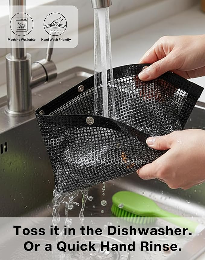 Mesh Grill Bags for Outdoor Grill – Reusable PTFE Non-Stick Grilling Pouch for Easy Cleanup, Grilling Bags for Vegetables, Fish & Smoker Accessories – Dishwasher Safe, 2Pcs