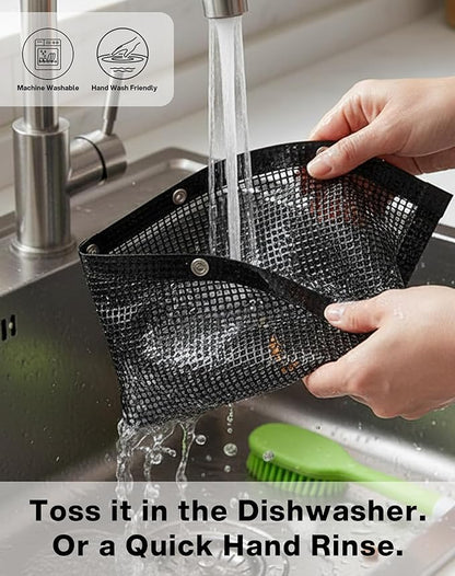 Mesh Grill Bags for Outdoor Grill – Reusable PTFE Non-Stick Grilling Pouch for Easy Cleanup, Grilling Bags for Vegetables, Fish & Smoker Accessories – Dishwasher Safe, 2Pcs