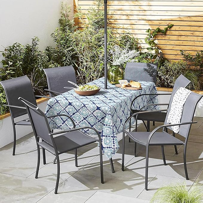 Outdoor Rectangle Tablecloth, 60×84 Inch Water Repellent Picnic Table Cover with Umbrella Hole Zipper for Patio Family Meal, Boho Geometry Blue