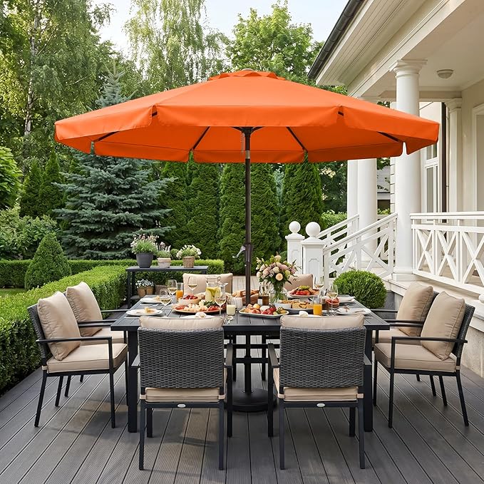 ABCCANOPY 9ft Scalloped Patio Umbrella, Outdoor Table Umbrella with Tilt and Crank, Fiberglass Ribs Deck Umbrella for Patio, Pool, Garden, Picnic (Orange)