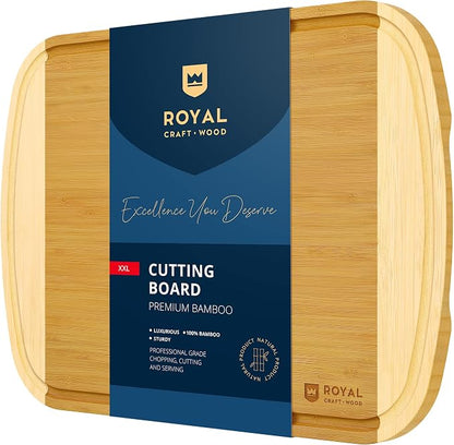 ROYAL CRAFT WOOD Bamboo Cutting Board with Juice Groove - Kitchen Chopping Board for Meat Cheese and Vegetables, Heavy Duty Serving Tray