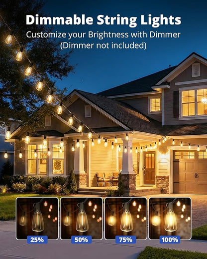 VIPAR Outdoor String Lights 120FT Patio Lights Outdoor Waterproof with 56+2 Shatterproof ST38 Edison Lights Bulb, LED Outside Hanging Light Connectable for Backyard, Porch, Garden, yard, Bistro, 2700K