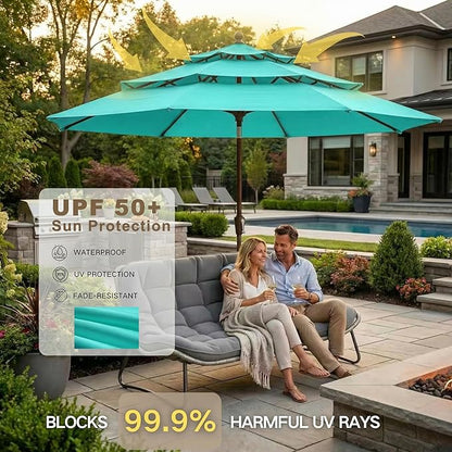 Kingdura 10ft 3-Tier Patio Umbrella, Outdoor Table Umbrella with Easy Crank & Tilt, 8 Reinforced Ribs, UV Protection for Deck, Pool, Market, Backyard (Tiffany blue)