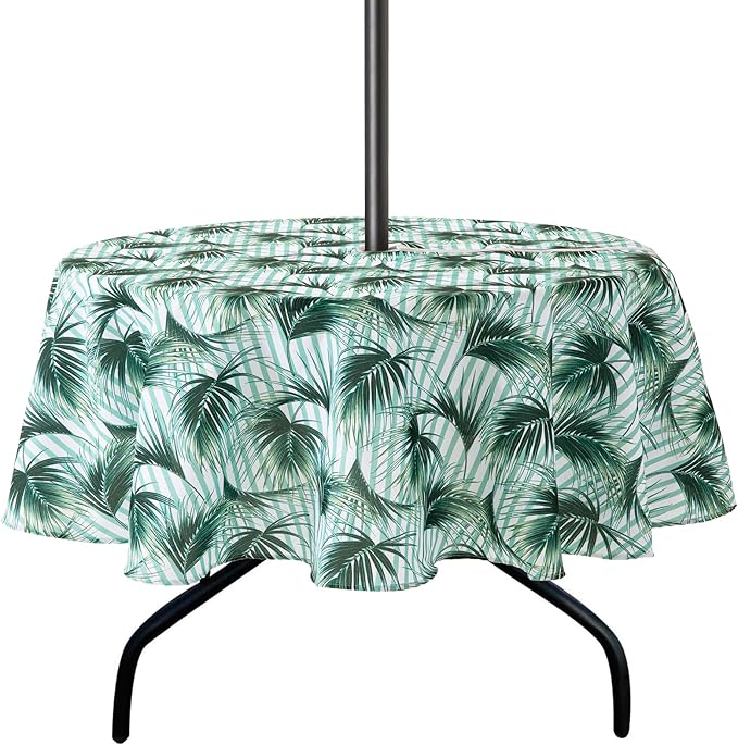 Lamberia 60" Round Patio Tablecloth with Umbrella Hole and Zipper, Waterproof Outdoor Table Cover for Patio, Backyard, BBQ, Picnic & Indoor Dining, Washable Polyester Circular Tablecloth