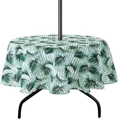Lamberia 60" Round Patio Tablecloth with Umbrella Hole and Zipper, Waterproof Outdoor Table Cover for Patio, Backyard, BBQ, Picnic & Indoor Dining, Washable Polyester Circular Tablecloth