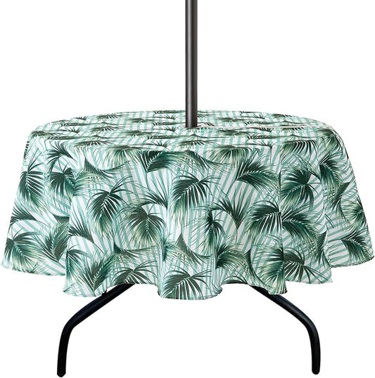 Lamberia 60" Round Patio Tablecloth with Umbrella Hole and Zipper, Waterproof Outdoor Table Cover for Patio, Backyard, BBQ, Picnic & Indoor Dining, Washable Polyester Circular Tablecloth