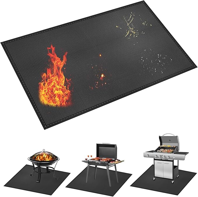 kanhiro Large 65 x 48 inches Under Grill Mat for Outdoor Grill, Indoor Fireplace/Fire Pit Mat, Double-Sided Fireproof Grill Pad, Oil-Proof Waterproof BBQ Protector for Decks and Patios
