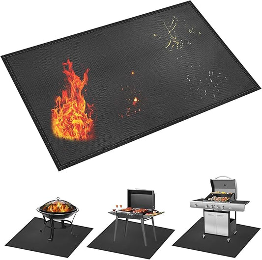 kanhiro Large 65 x 48 inches Under Grill Mat for Outdoor Grill, Indoor Fireplace/Fire Pit Mat, Double-Sided Fireproof Grill Pad, Oil-Proof Waterproof BBQ Protector for Decks and Patios