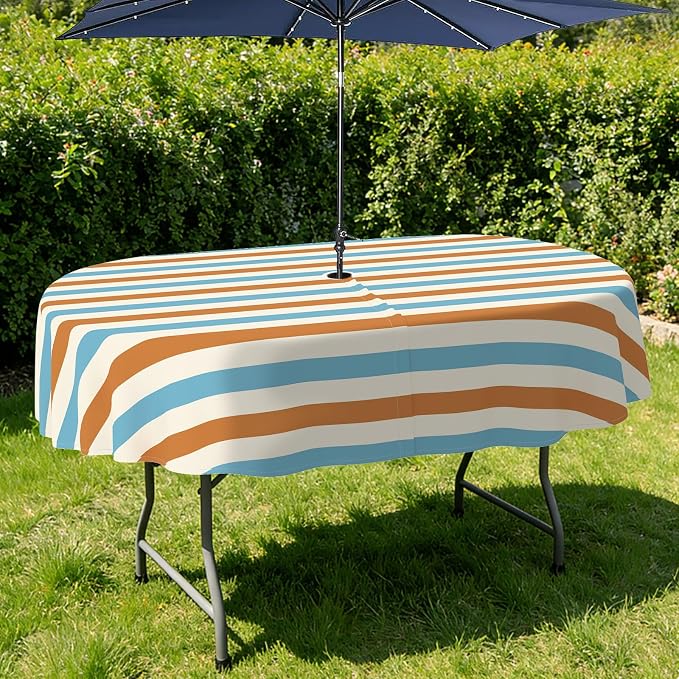 Outdoor Tablecloth with Umbrella Hole Elegant Zipper Patio Table Cloth for Outdoor Patio Garden Yard Decor