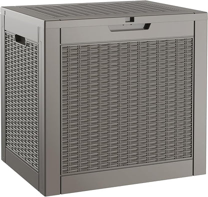 35 Gallon Outdoor Storage Box, Resin Deck Boxes Outdoor Waterproof For Patio Furniture, Garden Tools, Pool Supplies, Lockable And UV Resistant (Rattan Gray)