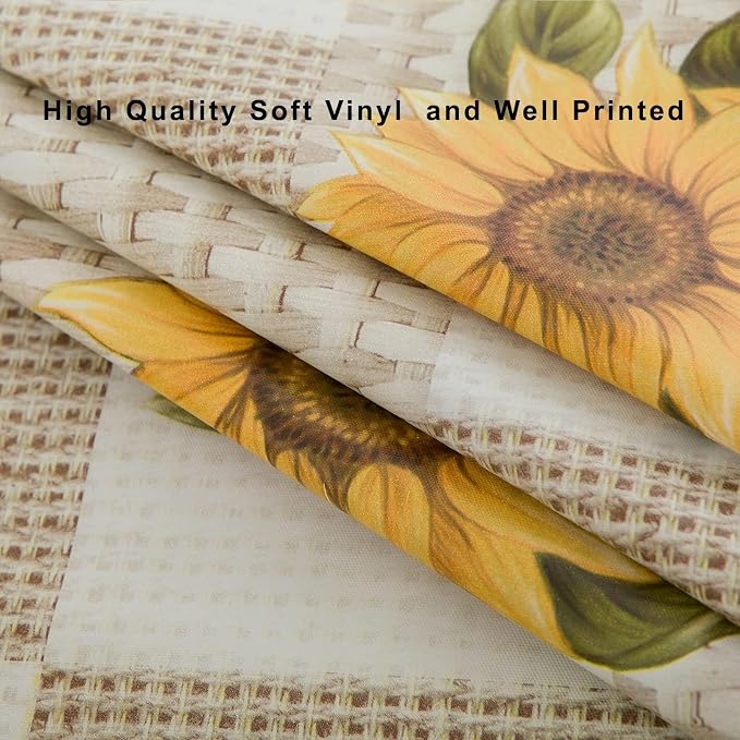LIBERECOO Round Vinyl Fitted Tablecloth with Flannel Backing Elastic Edge Table Cover Waterproof Stain-Resistant Wipeable Tablecloths Fits 45-56" Round Tables