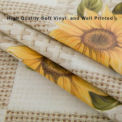 LIBERECOO Round Vinyl Fitted Tablecloth with Flannel Backing Elastic Edge Table Cover Waterproof Stain-Resistant Wipeable Tablecloths Fits 45-56" Round Tables