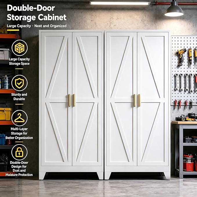 71" H Metal Storage Cabinets,Garage Storage Cabinet,Tall Pantry Cabinet with Doors,Kitchen Food Storage Cabinet,Farmhouse Storage Cabinets for Kitchen, Dining Room