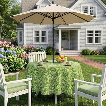Lamberia 60" Round Patio Tablecloth with Umbrella Hole and Zipper, Waterproof Outdoor Table Cover for Patio, Backyard, BBQ, Picnic & Indoor Dining, Washable Polyester Circular Tablecloth
