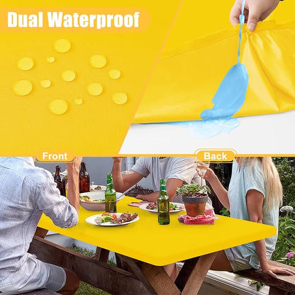 Rectangle Table Cloth, Waterproof Elastic Fitted Tablecloth for 5 Foot Folding Tables, Washable Polyester Tablecloths for Picnic, Camping, Outdoor (Yellow, 30"x60")