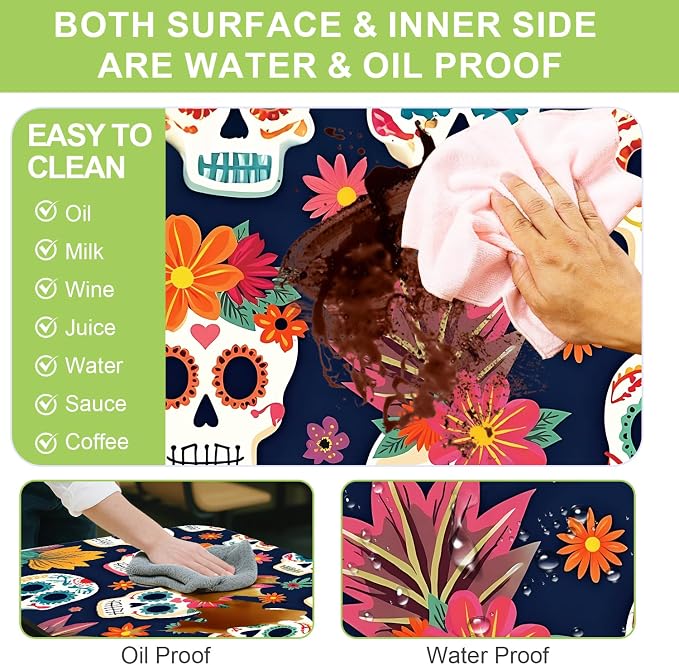 ANNA QUEEN Day of The Dead Sugar Skull 6FT Picnic Table Cover, 72"x30" 3PCS Bench and Table Cover Set, Waterproof Halloween Camping Outdoor Decor
