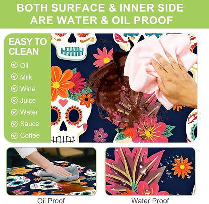 ANNA QUEEN Day of The Dead Sugar Skull 6FT Picnic Table Cover, 72"x30" 3PCS Bench and Table Cover Set, Waterproof Halloween Camping Outdoor Decor