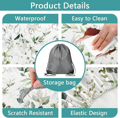 Picnic Table Cover with Bench Covers and Bag, Camping Essentials, Eucalyptus Leaves Outdoor Table Covers, Waterproof Windproof, Fitted Tablecloth Cover with Elastic Edge, 3 PCS, 30x60 Inch