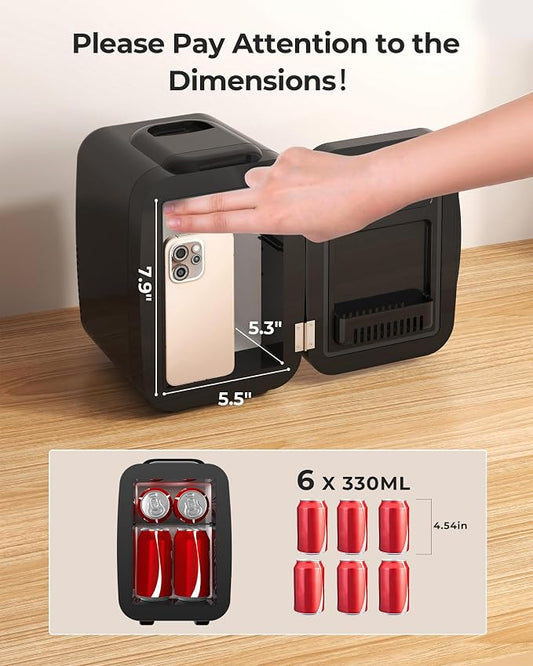 BEICHEN Mini Fridge 4 Liter/6 Can Portable Compact Refrigerator | for Bedroom Office Dorm Car, Fast Cooling, Low Noise, 100-125V AC/5-12V USB, for Skincare, Food, Drinks(Black)