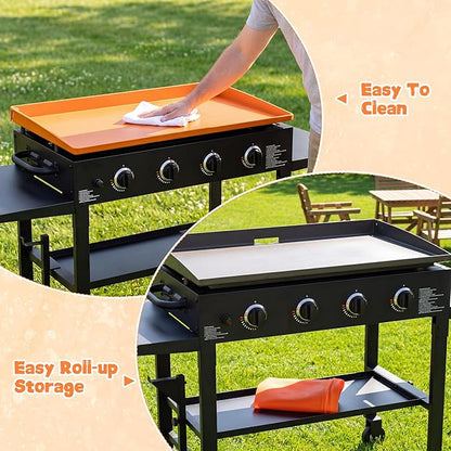 Silicone Griddle Mat for Blackstone Accessories, Waterproof Dustproof Anti-Warping UV-Resistant Full-Wrap Criddle Cover, 36" All-Encompassing Coverage Duty Griddle Mat (Full Coverage: Orange, 36 Inch)