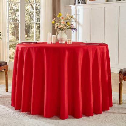 6 Pack Red Round Tablecloths 120 Inch for Dining Tables | Washable Decorative Linen Polyester Table Cover for Banquets Buffets Parties and Weddings