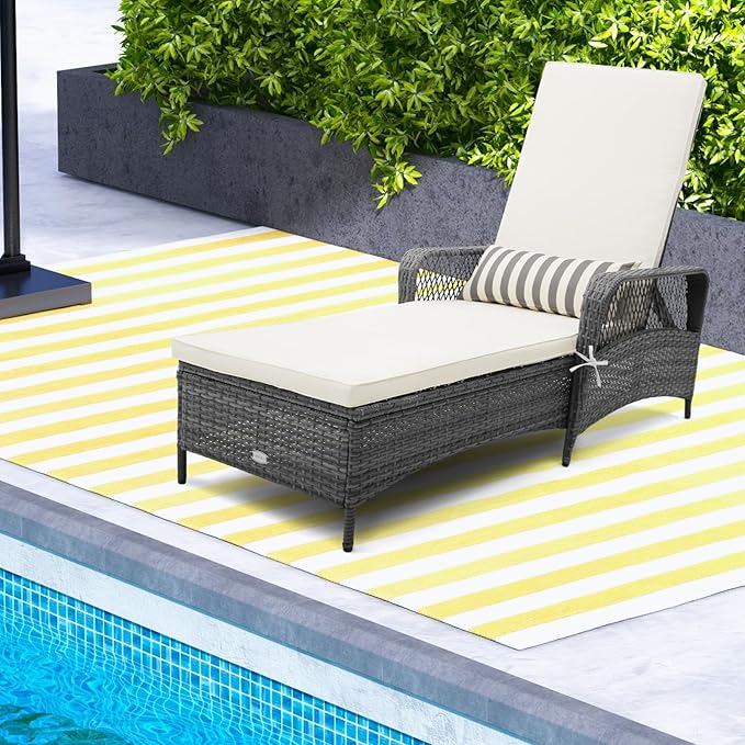 Tangkula Wicker Chaise Lounge Outdoor Set of 2, Patio Rattan Reclining Chaise with 6-Gear Adjustable Backrest, Thick Padded Cushion & Removable Lumbar Pillow, Pool Lounge Chairs for Outside Balcony
