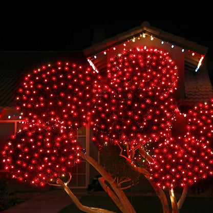 WBao Christmas Net Lights, 360LED 11.5ft x 6.9ft Christmas Lights with 8 Modes, Timer, End to End Connectable, Waterproof Design for Lawn, Bushes, Trees Outdoor Xmas Decorations, Red