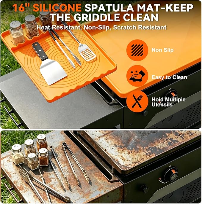 Silicone Grill Mat Set for Blackstone 36" Griddle – 36" Edge-to-Edge Griddle Mat, 16" Tool Mat & 70" Floor Mat, Heat Resistant, Waterproof, Helps Protect Griddle from Rust & Bugs, Keeps Decks Clean