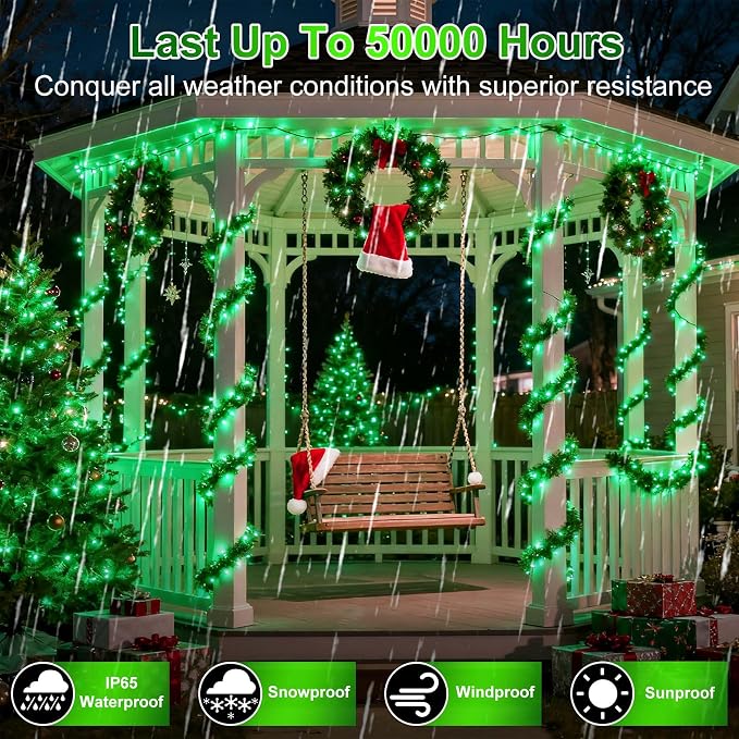 1500 LED 470FT Christmas String Lights Outdoor, 12 Pro Modes with Timer | with Memory & Brightness, Plug in Waterproof Dark Green Wire Twinkle Light for Xmas Yard Tree Wedding Party Decor (Green)