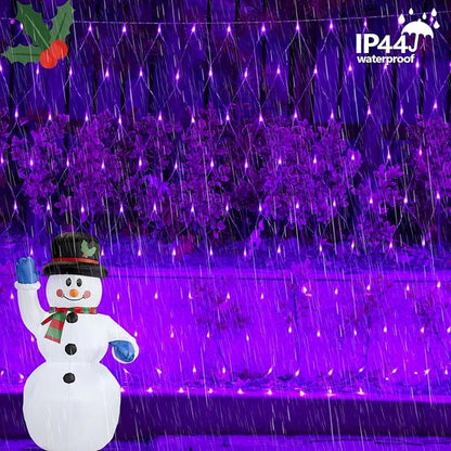 QITONG Purple Net Lights Outdoor Mesh Lights, 360 LED 12ft x 5ft Christmas Net Light with 8 Modes, Clear Wire Bush Light Plug in