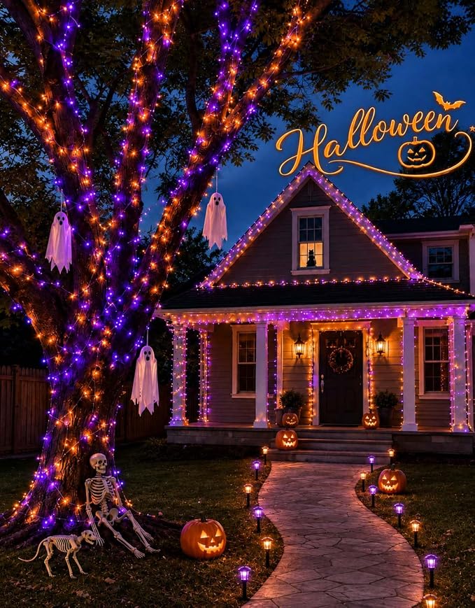 LitHome 34 Colors Solar String Lights Outdoor with Remote, 50 FT 150 LED | Solar & USB Powered Halloween String Lights, Waterproof Color Changing Christmas Light for Xmas Tree Light Party Decor