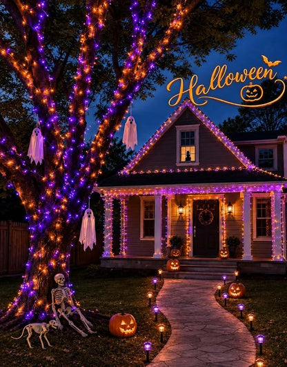 LitHome 34 Colors Solar String Lights Outdoor with Remote, 50 FT 150 LED | Solar & USB Powered Halloween String Lights, Waterproof Color Changing Christmas Light for Xmas Tree Light Party Decor