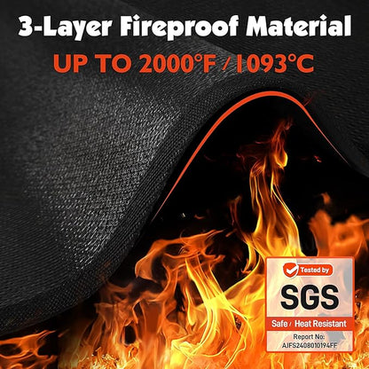 Under Grill Mats for Outdoor Grill - Fire Pit Mat & Fireplace Mat to Protect Deck and Patio, Heat Resistant Griddle Accessories Compatible with Blackstone 22in Griddle, 48x36x0.04in, Black