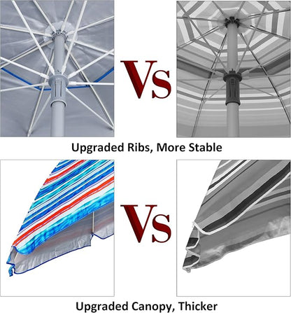 Blissun 7.2' Beach Umbrella with Sand Anchor, Outdoor Portable Beach Umbrella for Sand with Tilt Pole, Carry Bag, Air Vent