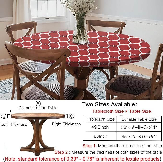 opstellen Fitted Round Tablecloth Wipeable Table Cloths Vinyl Indoor Outdoor Circle Covers for 45-54inch Table Dining Living Room Home Must Haves Gifts Summer Fall Patio Picnic Camping Garden Stuff