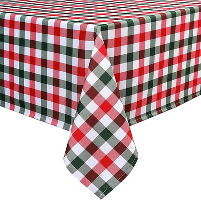 Red Waterproof Plaid Christmas Tablecloth Fabric - Square 58x58 Inch Classic Gingham Checker Holiday Table Cloth for Indoor Use - Xmas Table Cover for Picnics, BBQs, and Parties