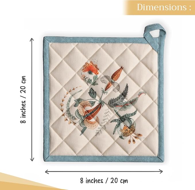 Maison d' Hermine Pot Holders 100% Cotton Potholders (8" x 8", Pack of 1) | Heat Resistant Hot Pads with Loop BBQ Cooking Baking Hotel Kitchen Handling Hot Pans Thanksgiving Christmas - Dalida
