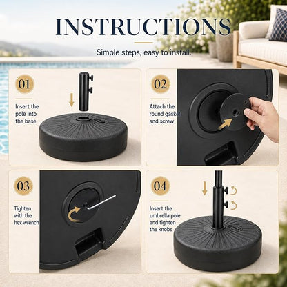 20" 50 lbs Fillable Heavy Duty Umbrella Base, Stable Outdoor Stand, Durable Holder for Lawn Patio Deck and Poolside Parasols, Black