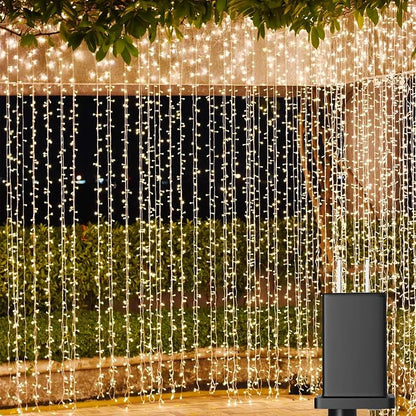 Solhice LED Curtain Lights Outdoor 20ft x10ft, 600 LED Plug in Hanging String Lights Indoor Bedroom, Twinkle Light Backdrop for Outside Wedding Decor, Warm White (Not Connectable)