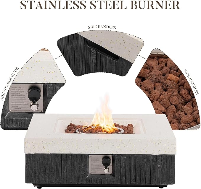 COSIEST 35" Outdoor Propane Fire Pit Table Square Gas Fire Pit Table with Concrete & Wood Grain Design, 50000BTU Electronic Ignition Fire Tables for Patio, Backyard, Garden Heating