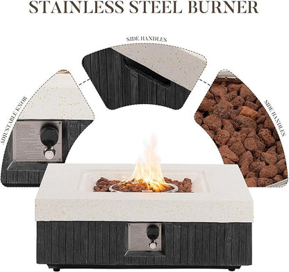 COSIEST 35" Outdoor Propane Fire Pit Table Square Gas Fire Pit Table with Concrete & Wood Grain Design, 50000BTU Electronic Ignition Fire Tables for Patio, Backyard, Garden Heating