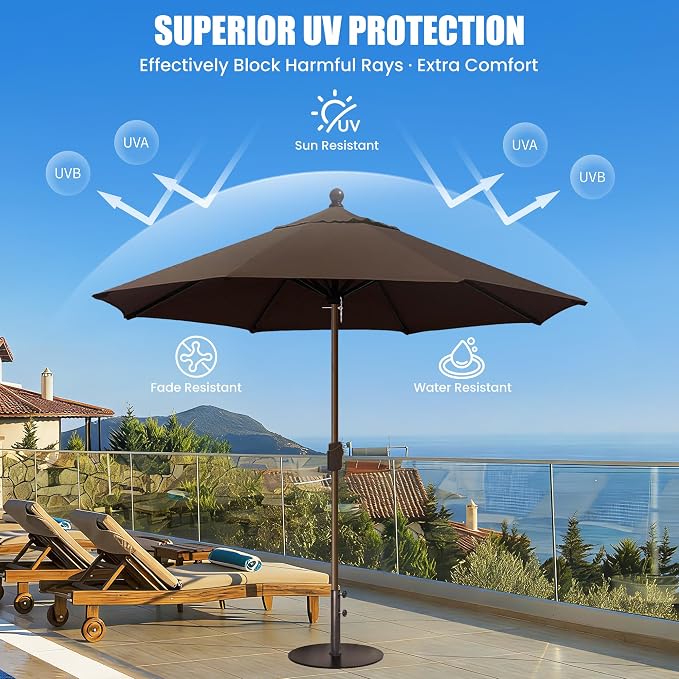EliteShade USA 10-Year-Non-Fading 10Ft Market Patio Umbrella, UPF 50+ UV Protection Performance Sun Umbrella, Heavy Duty Commercial Grade Outdoor Table Umbrella with Crank, Windproof Vented Top for Garden, Pool, Deck and Outdoor Playsets, No Tilt, Ches...